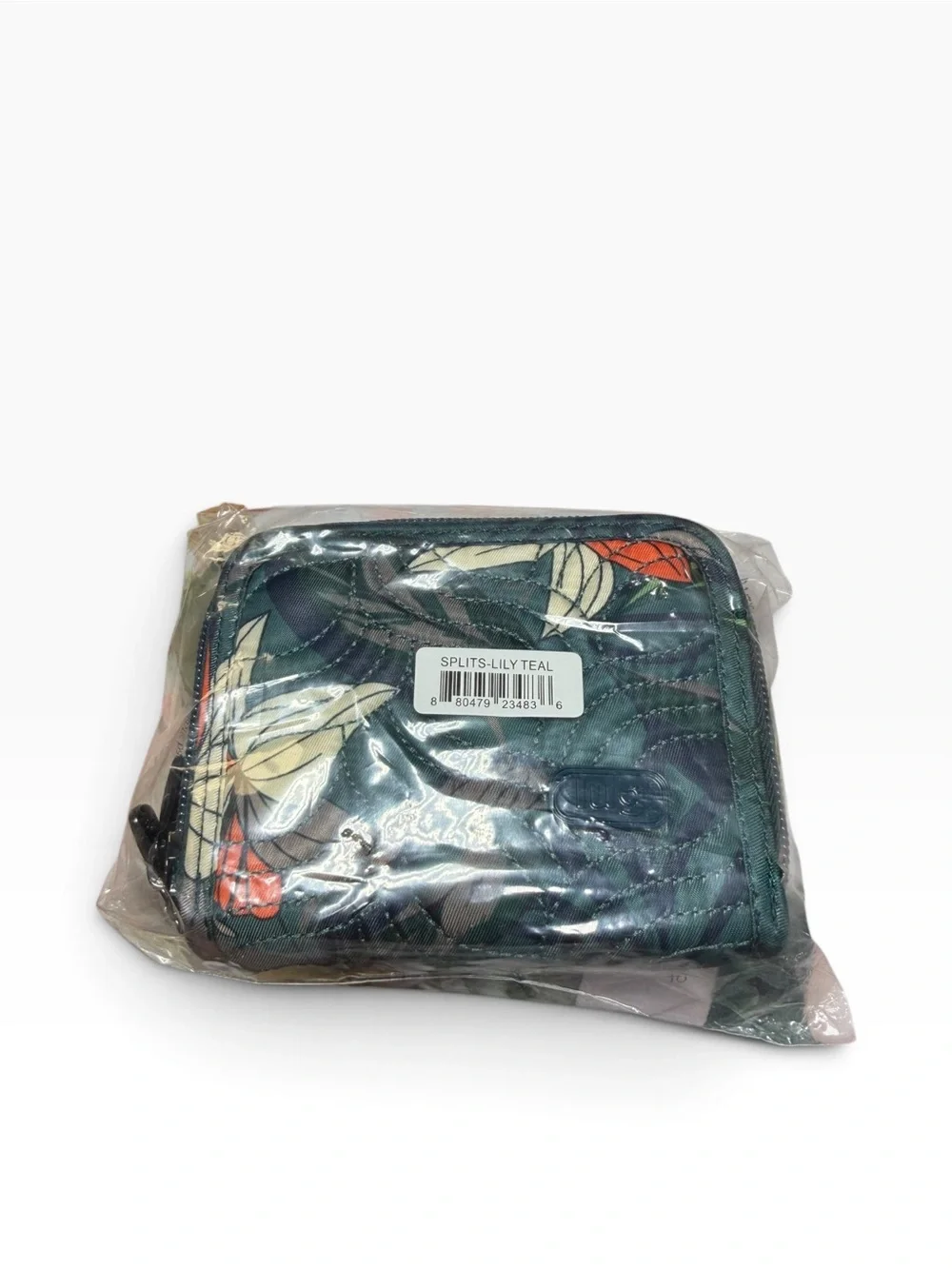 Lug Splits Compact RFID Wallet Lily Teal Floral Quilted Compact Unisex NWT